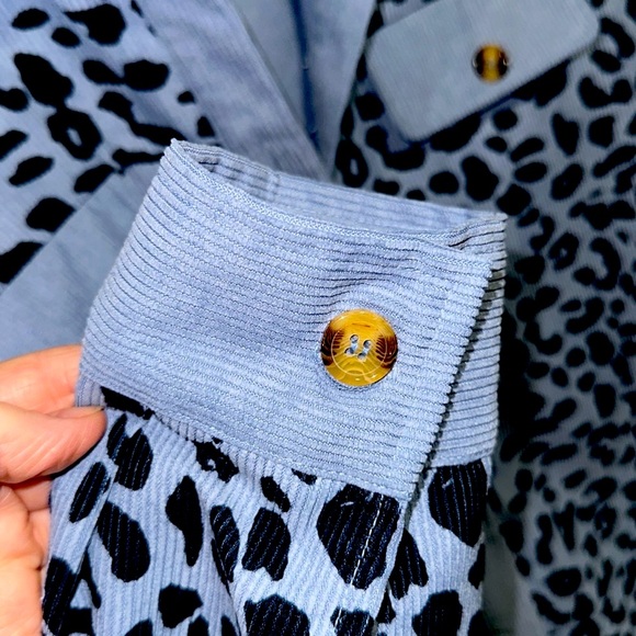 NWOT LEOPARD PRINT CORDUROY SHIRT JACKET WOMENS XXL BLUE & BLACK - Picture 2 of 9